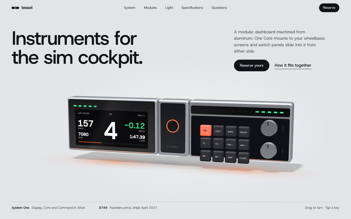 Direction A hero: silver Tessel dash on a pale grey studio background